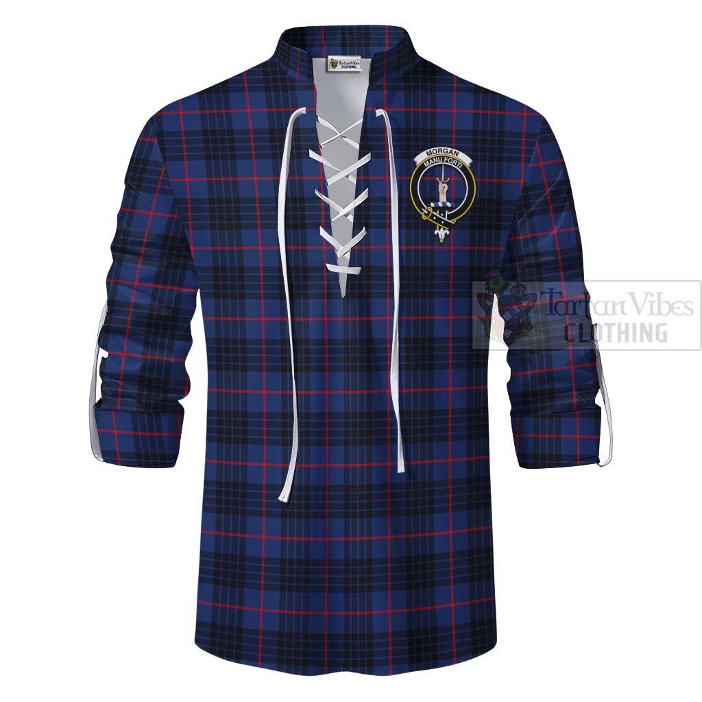 Morgan Tartan Ghillie Kilt Shirt with Family Crest Celtic Skull Style - Tartan Vibes Clothing