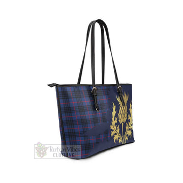 Morgan Tartan Leather Tote Bag Gold Thistle Style - Tartan Vibes Clothing