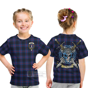 Morgan Tartan Kid T-Shirt with Family Crest Celtic Skull Style - Tartan Vibes Clothing