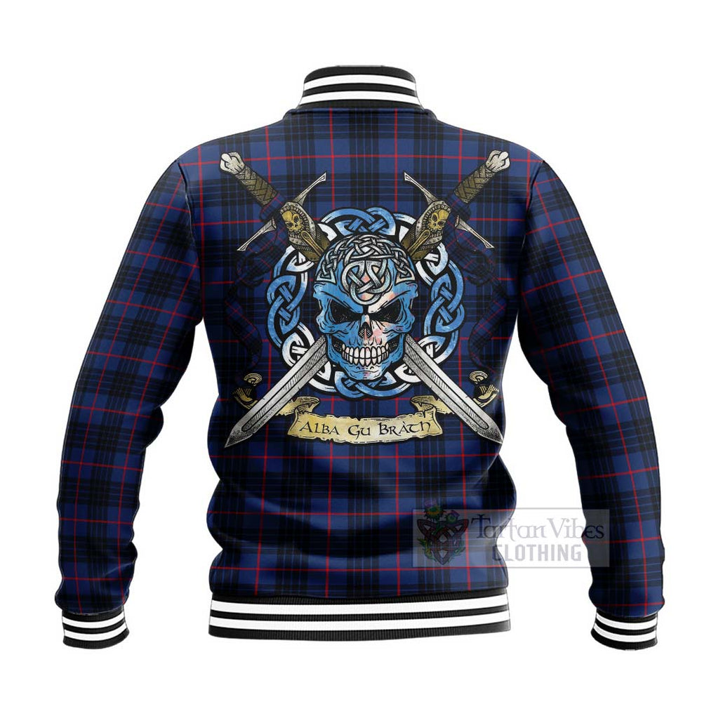 Morgan Tartan Baseball Jacket with Family Crest Celtic Skull Style - Tartan Vibes Clothing