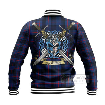 Morgan Tartan Baseball Jacket with Family Crest Celtic Skull Style - Tartan Vibes Clothing