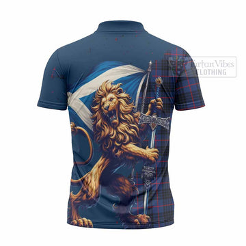 Morgan Tartan Family Crest Zipper Polo Shirt with Scottish Majestic Lion - Tartan Vibes Clothing