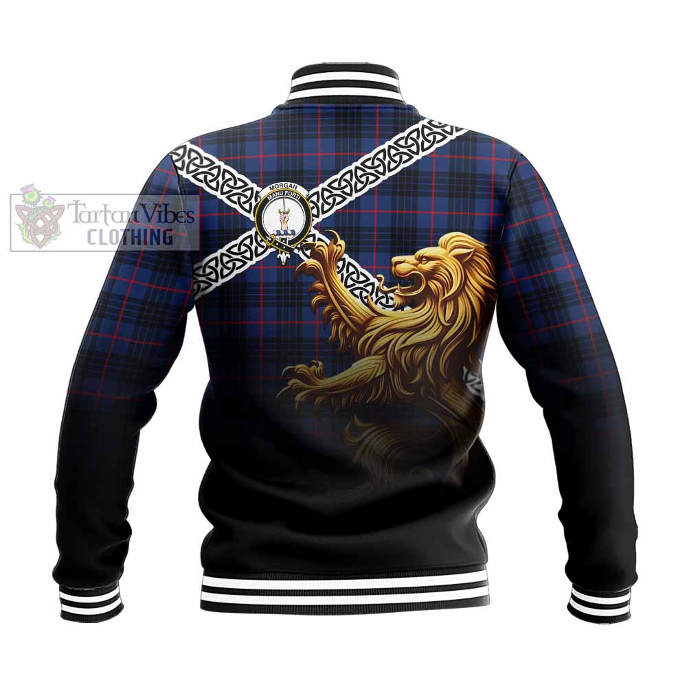 Morgan Crest Tartan Baseball Jacket with Golden Lion Emblem Celtic Style - Tartan Vibes Clothing