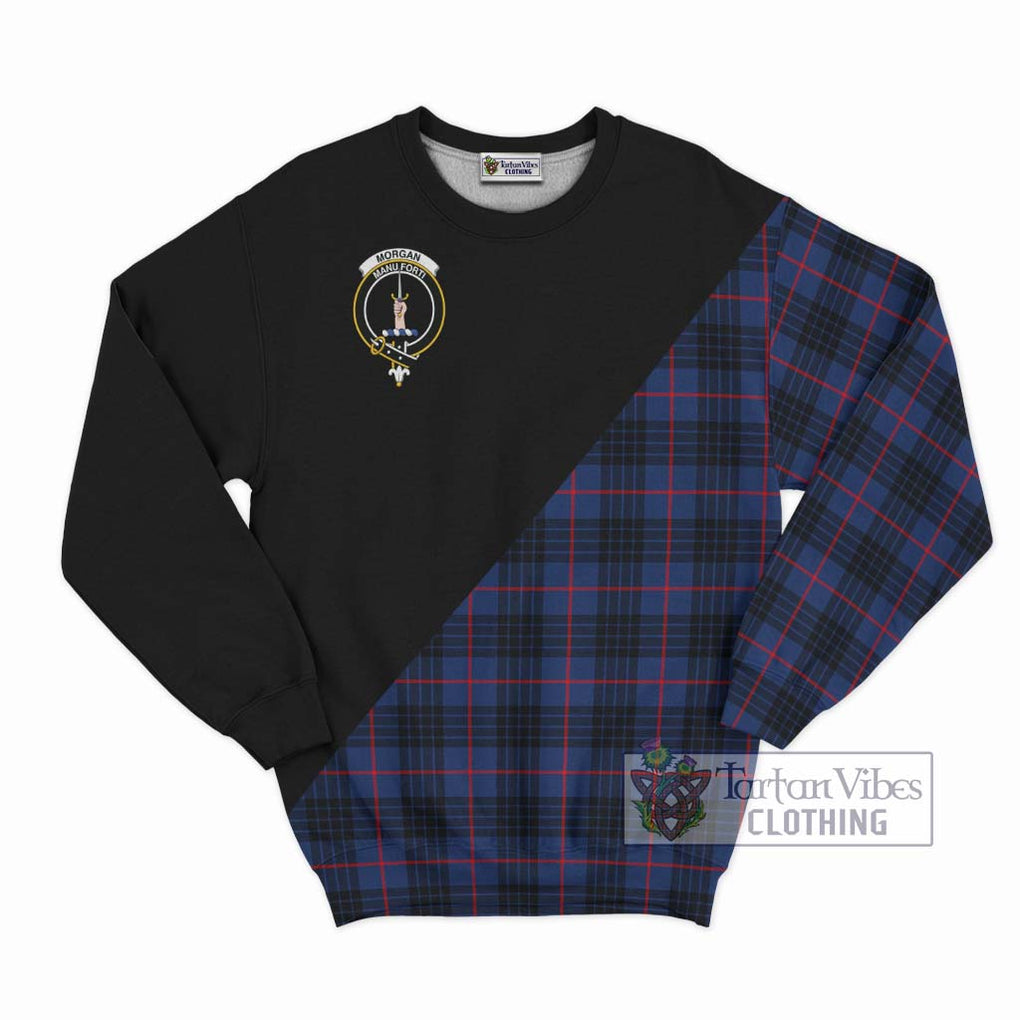 Morgan Tartan Sweatshirt with Family Crest and Military Logo Style - Tartan Vibes Clothing