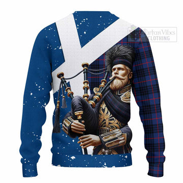 Morgan Tartan Knitted Sweater with Family Crest Scottish Bagpiper Vibes - Tartan Vibes Clothing