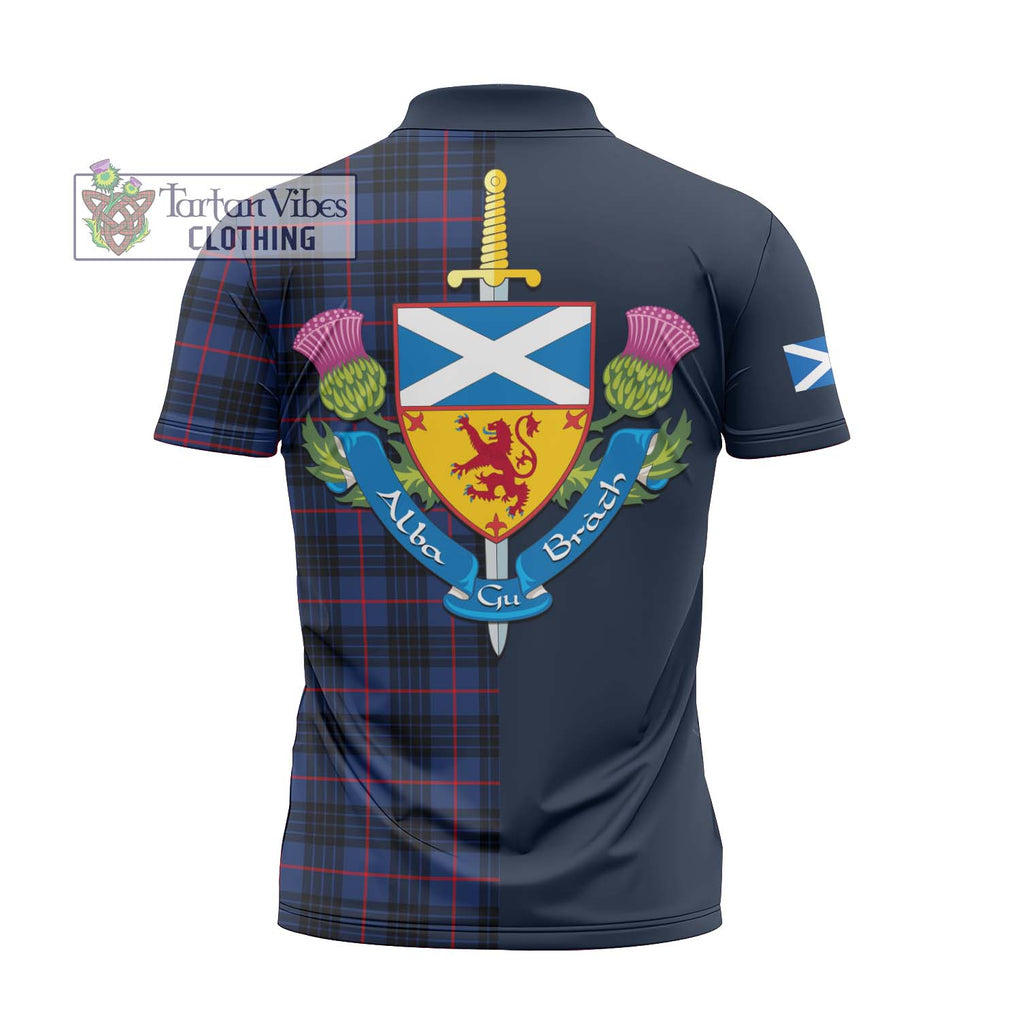 Morgan Tartan Zipper Polo Shirt Alba with Scottish Lion Royal Arm Half Style - Tartan Vibes Clothing