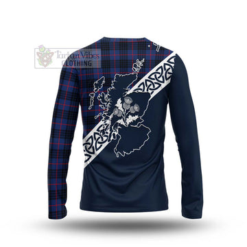 Morgan Tartan Long Sleeve T-Shirt Featuring Thistle and Scotland Map - Tartan Vibes Clothing