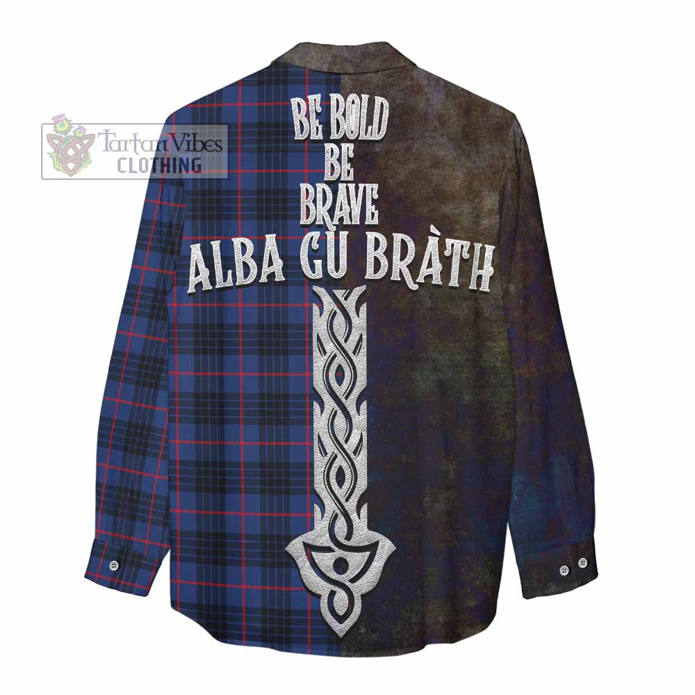 Tartan Vibes Clothing Morgan Tartan Family Crest Women's Casual Shirt Alba Gu Brath Be Brave Lion Ancient Style