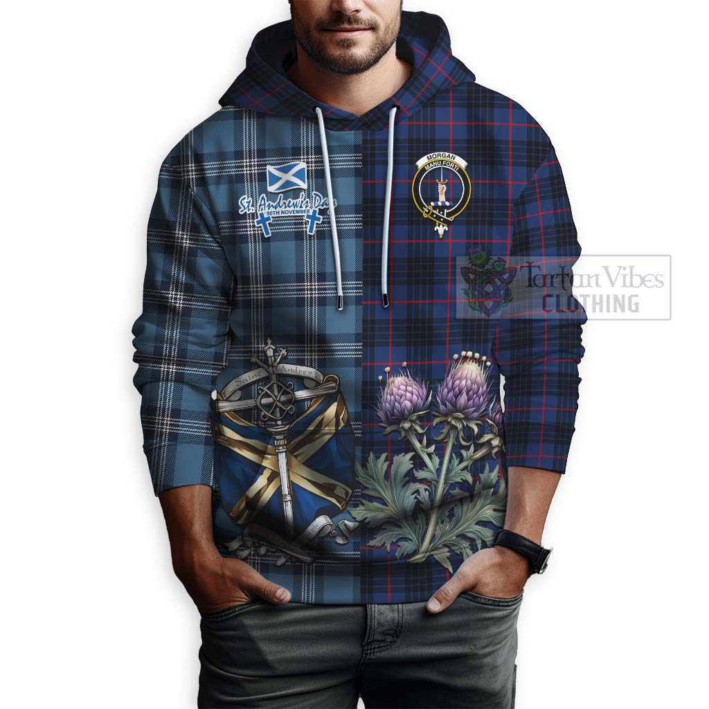 Morgan Tartan Hoodie Happy St. Andrew's Day Half Tartan Style - Tartan Vibes Clothing