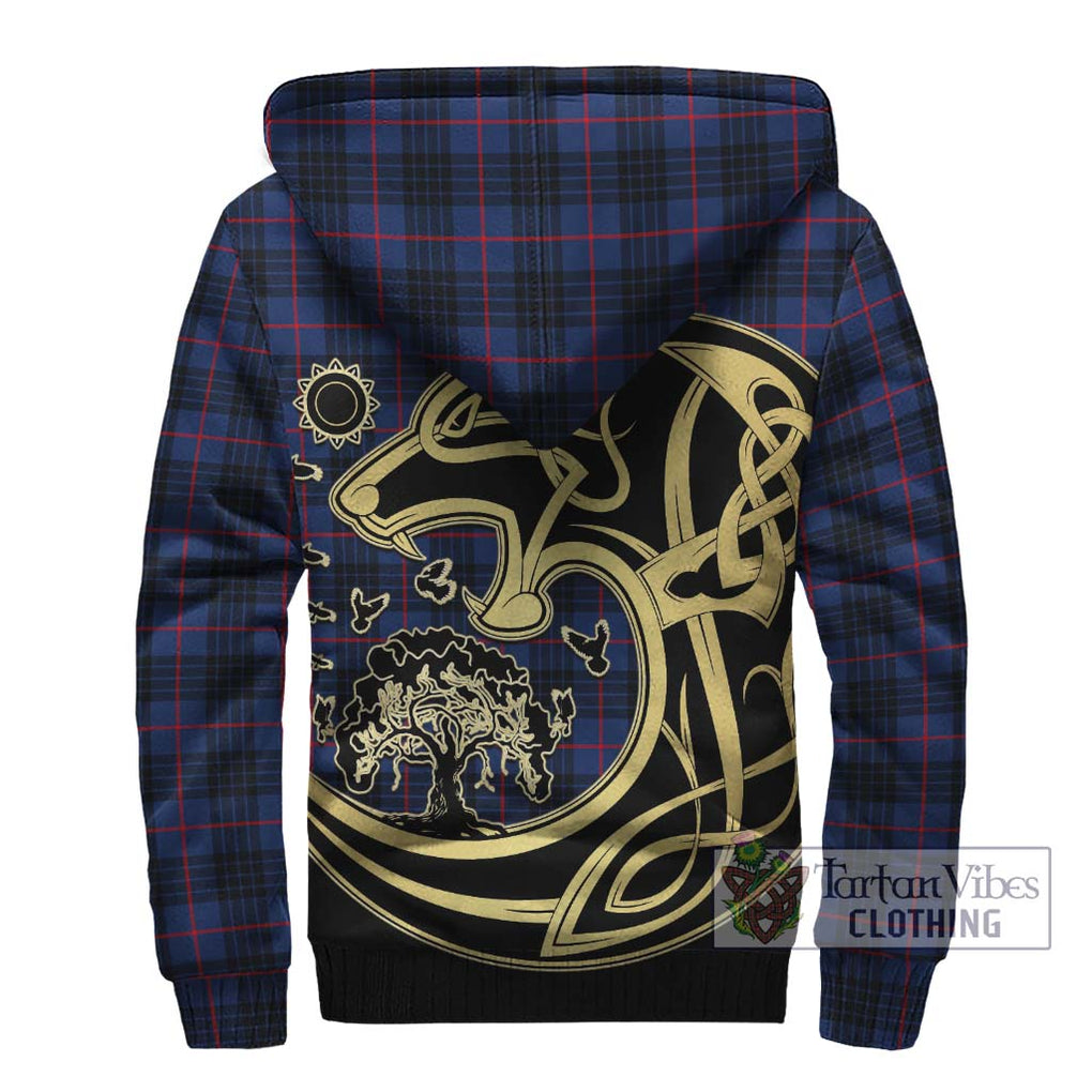 Morgan Tartan Sherpa Hoodie with Family Crest Celtic Wolf Style - Tartan Vibes Clothing