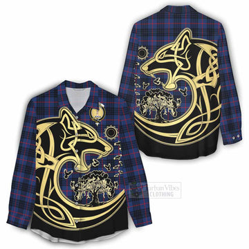 Morgan Tartan Women's Casual Shirt with Family Crest Celtic Wolf Style - Tartan Vibes Clothing