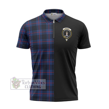 Morgan Tartan Zipper Polo Shirt with Family Crest and Half Of Me Style - Tartan Vibes Clothing