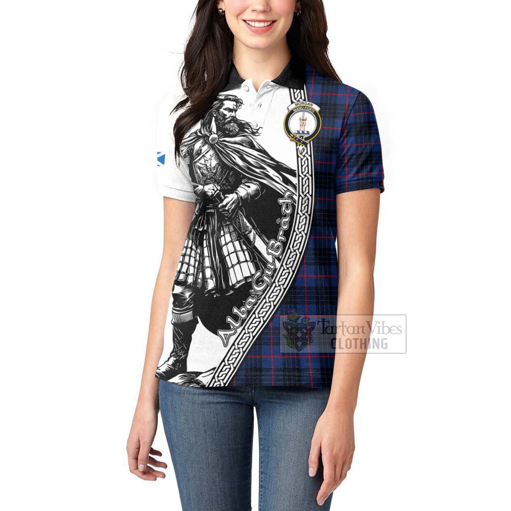 Morgan Tartan Clan Crest Women's Polo Shirt with Highlander Warrior Celtic Style - Tartan Vibes Clothing