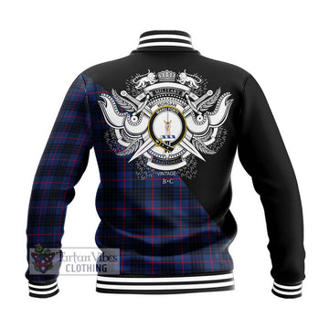 Morgan Tartan Baseball Jacket with Family Crest and Military Logo Style - Tartan Vibes Clothing