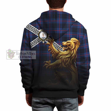 Tartan Vibes Clothing Morgan Crest Tartan Hoodie with Golden Lion Emblem Celtic Style