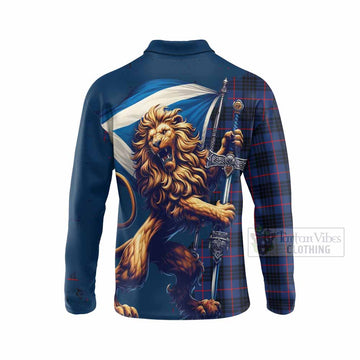 Morgan Tartan Family Crest Long Sleeve Polo Shirt with Scottish Majestic Lion - Tartan Vibes Clothing