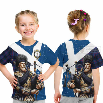 Morgan Tartan Kid T-Shirt with Family Crest Scottish Bagpiper Vibes - Tartan Vibes Clothing