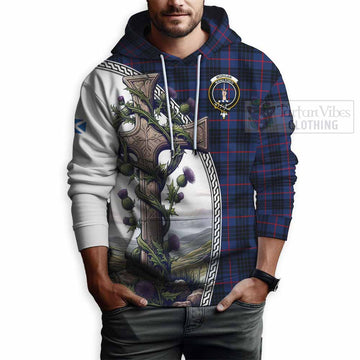 Morgan Tartan Hoodie with Family Crest and St. Andrew's Cross Accented by Thistle Vines - Tartan Vibes Clothing