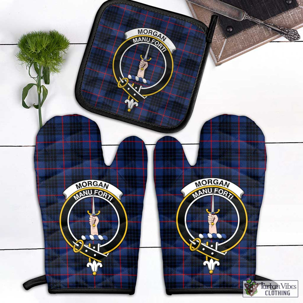 Morgan Tartan Combo Oven Mitt & Pot-Holder with Family Crest Combo 1 Oven Mitt & 1 Pot-Holder Black - Tartan Vibes Clothing