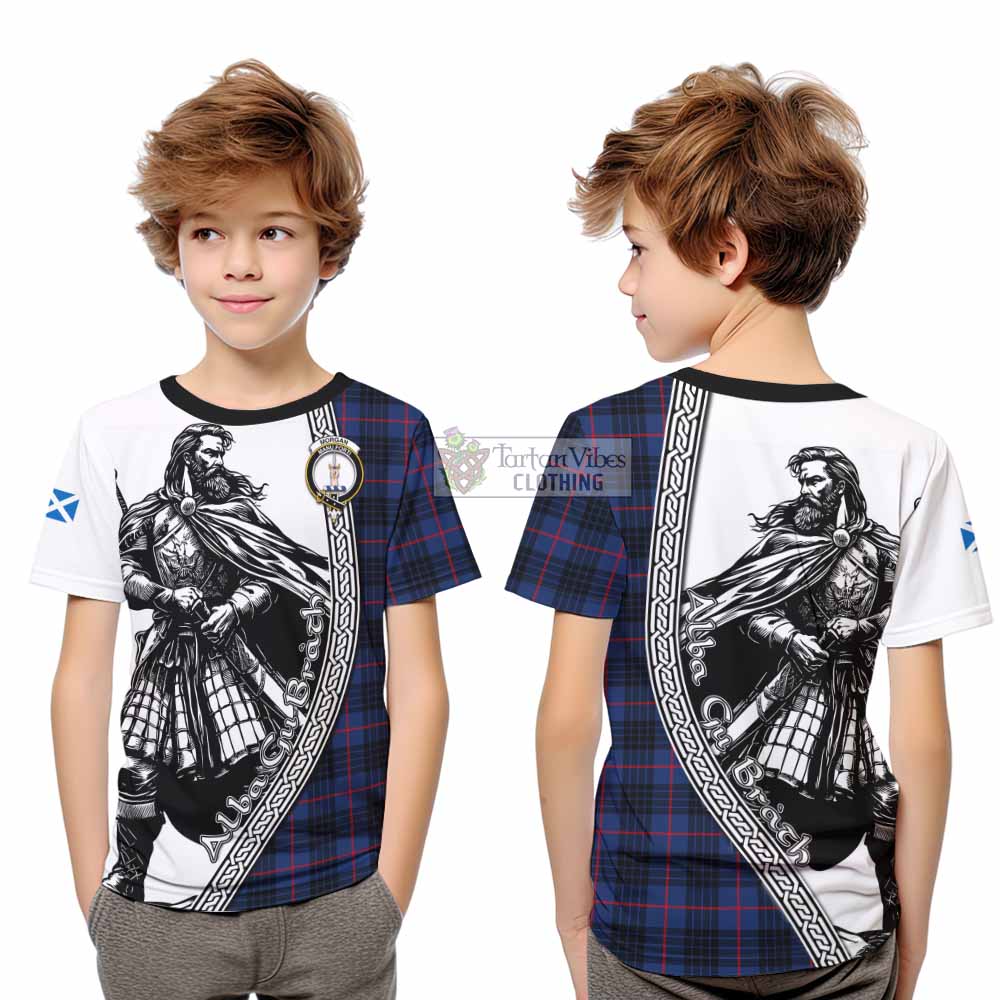 Morgan Tartan Clan Crest Kid T-Shirt with Highlander Warrior Celtic Style - Tartan Vibes Clothing