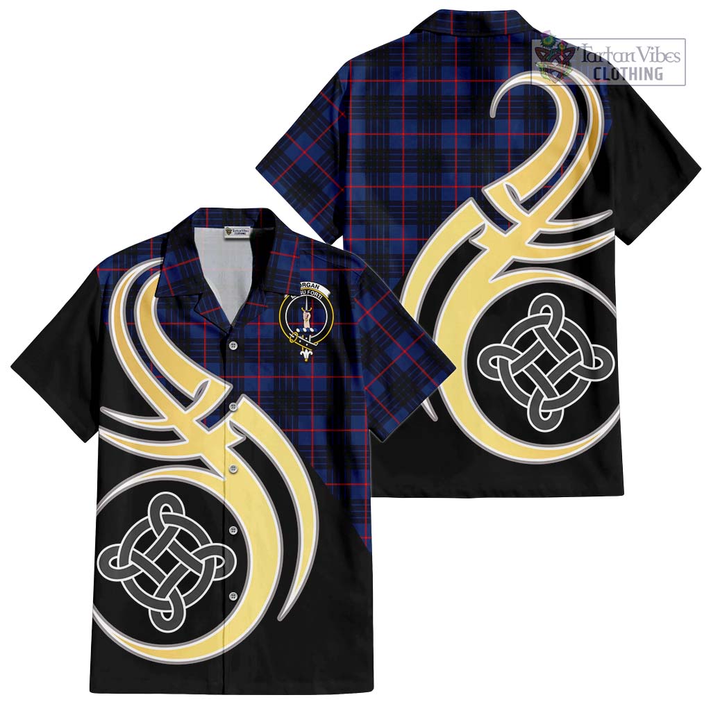Morgan Tartan Short Sleeve Button Shirt with Family Crest and Celtic Symbol Style - Tartan Vibes Clothing