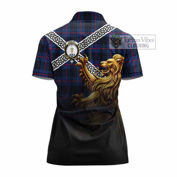 Morgan Crest Tartan Women's Polo Shirt with Golden Lion Emblem Celtic Style - Tartan Vibes Clothing