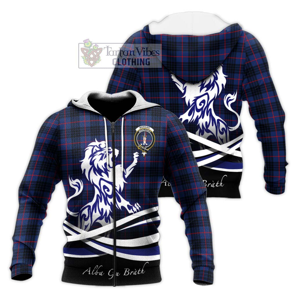 Morgan Tartan Knitted Hoodie with Alba Gu Brath Regal Lion Emblem Unisex Knitted Zip Hoodie - Tartan Vibes Clothing
