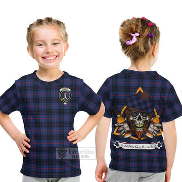 Morgan Tartan Kid T-Shirt with Family Crest and Bearded Skull Holding Bottles of Whiskey - Tartan Vibes Clothing