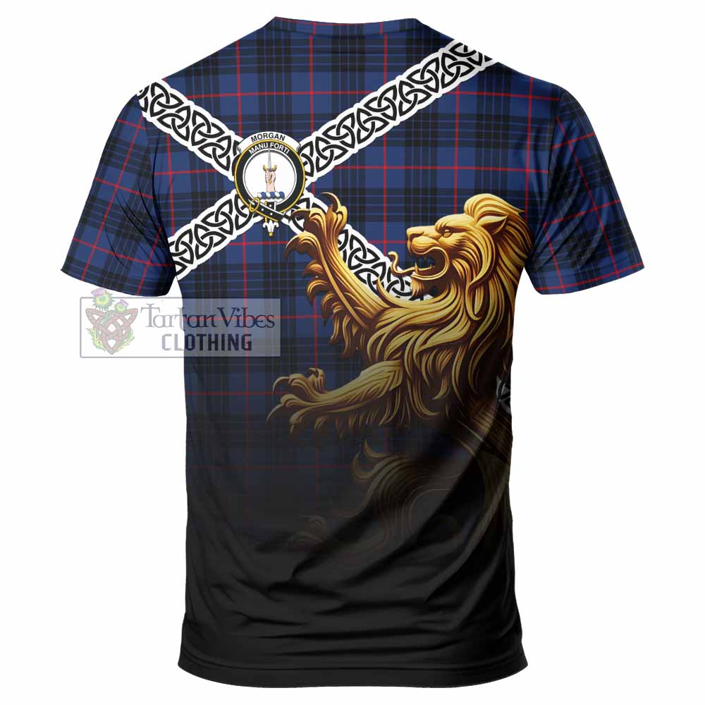 Morgan Crest Tartan T-Shirt with Golden Lion Emblem Celtic Style - Tartan Vibes Clothing