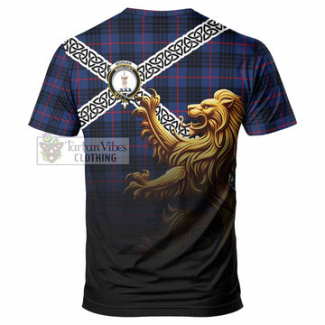 Morgan Crest Tartan T-Shirt with Golden Lion Emblem Celtic Style - Tartan Vibes Clothing