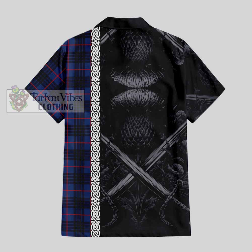 Morgan Tartan Hawaiian Shirt with Family Crest Cross Sword Thistle Celtic Vibes - Tartan Vibes Clothing
