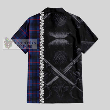 Morgan Tartan Hawaiian Shirt with Family Crest Cross Sword Thistle Celtic Vibes - Tartan Vibes Clothing