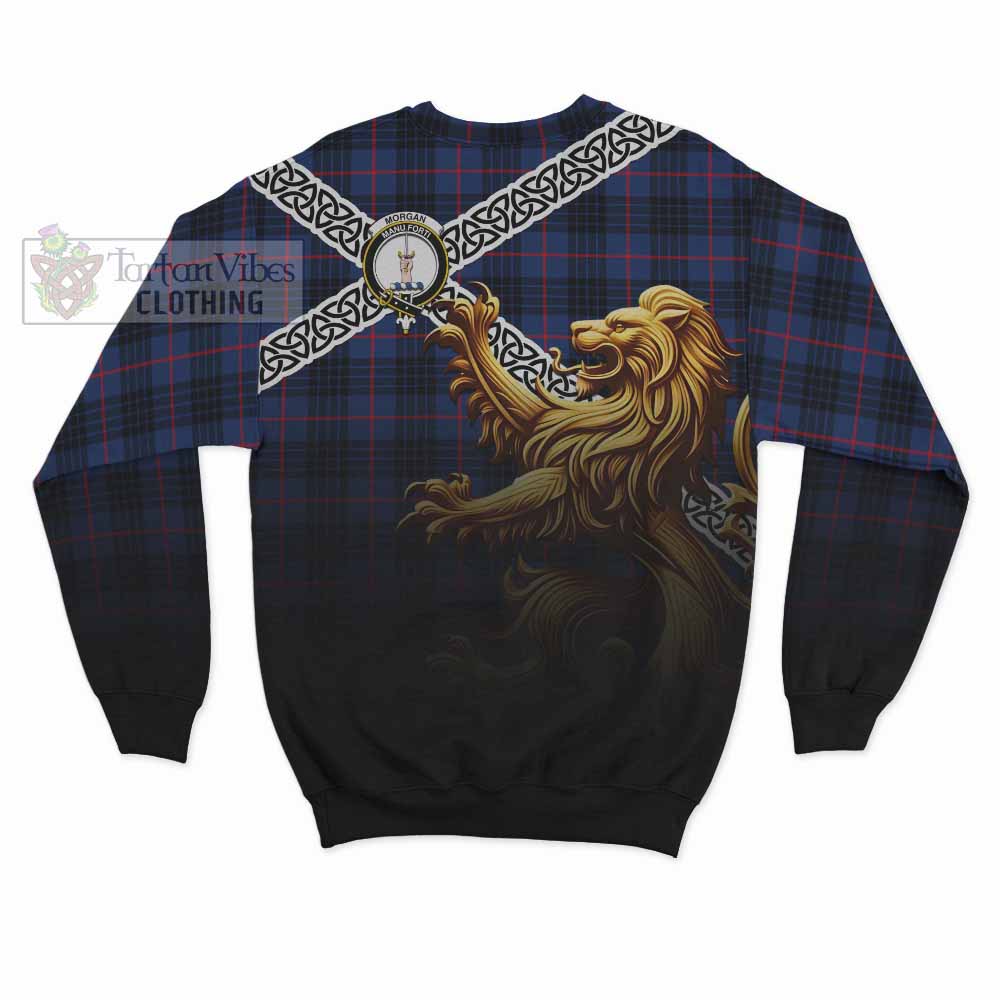 Morgan Crest Tartan Sweatshirt with Golden Lion Emblem Celtic Style - Tartan Vibes Clothing