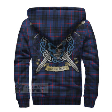 Morgan Tartan Sherpa Hoodie with Family Crest Celtic Skull Style - Tartan Vibes Clothing