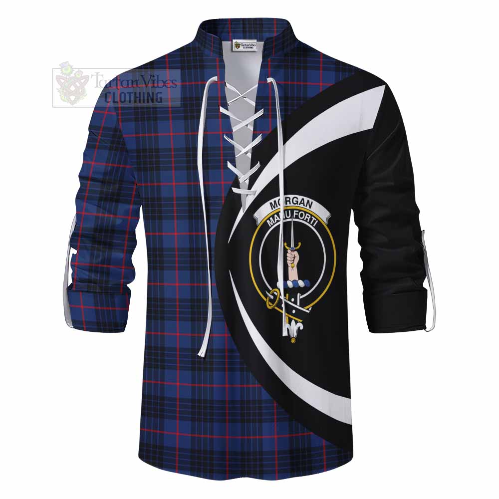 Morgan Tartan Ghillie Kilt Shirt with Family Crest Circle Style - Tartan Vibes Clothing