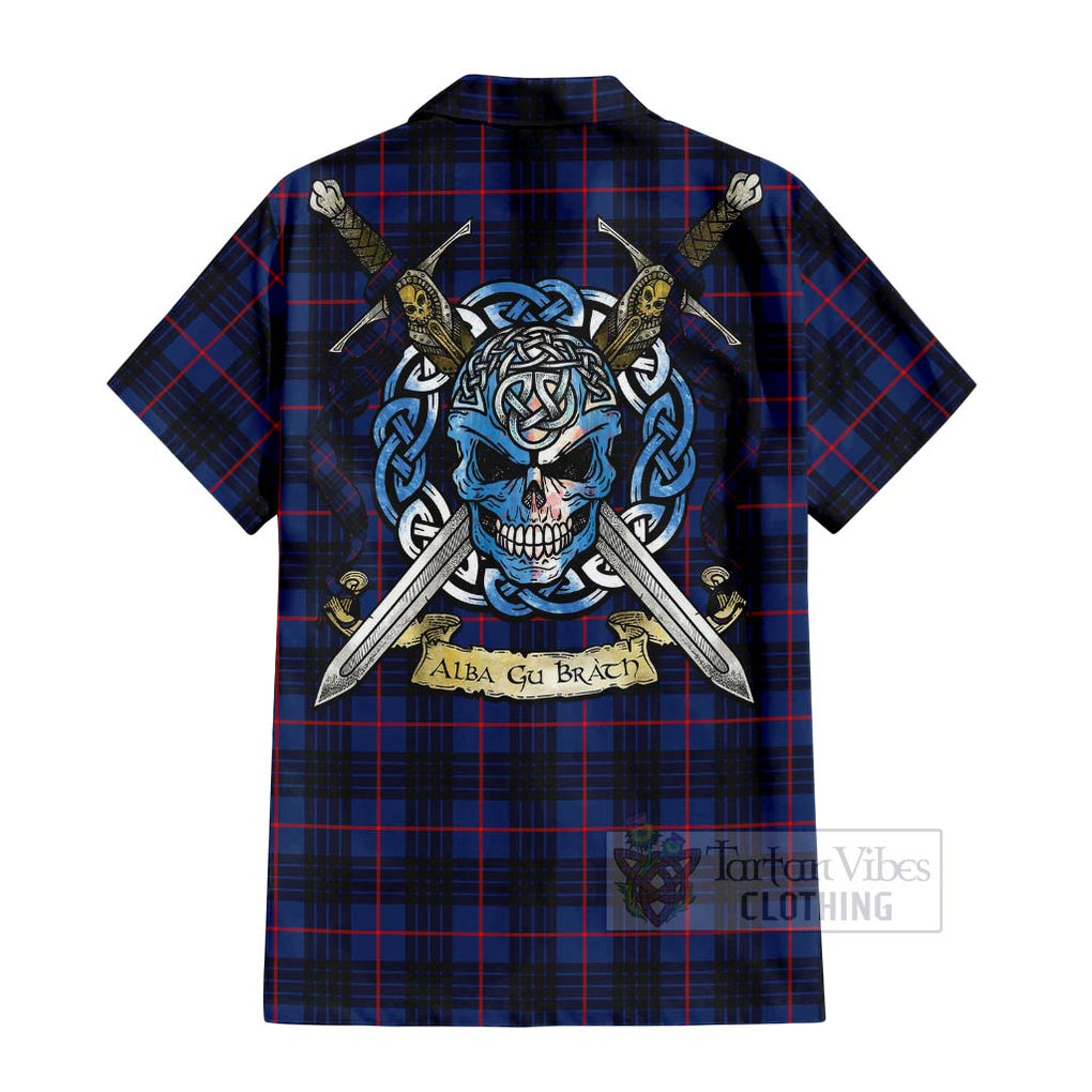 Morgan Tartan Hawaiian Shirt with Family Crest Celtic Skull Style - Tartan Vibes Clothing