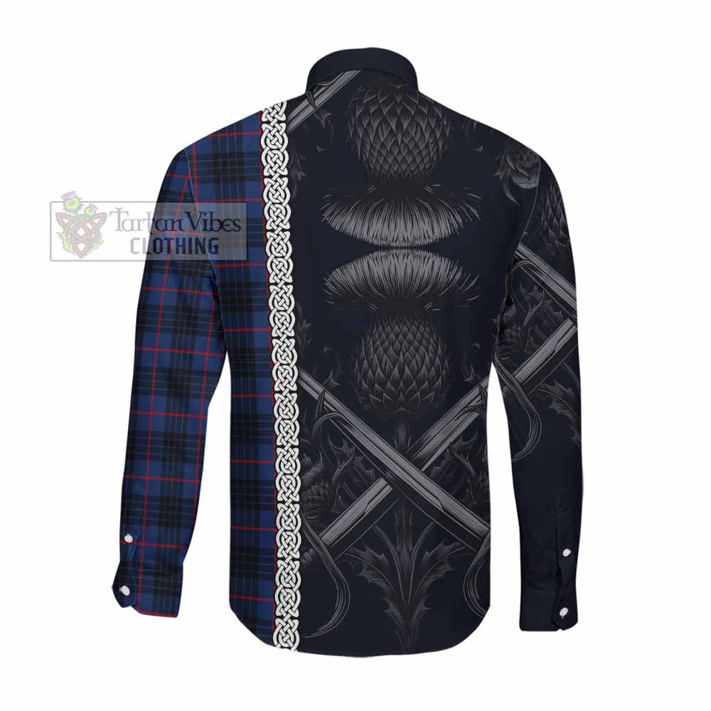 Tartan Vibes Clothing Morgan Tartan Long Sleeve Button Shirt with Family Crest Cross Sword Thistle Celtic Vibes