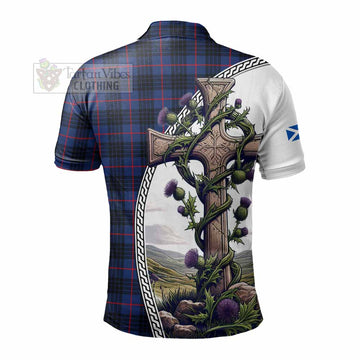 Morgan Tartan Polo Shirt with Family Crest and St. Andrew's Cross Accented by Thistle Vines - Tartan Vibes Clothing