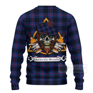 Morgan Tartan Ugly Sweater with Family Crest and Bearded Skull Holding Bottles of Whiskey - Tartan Vibes Clothing