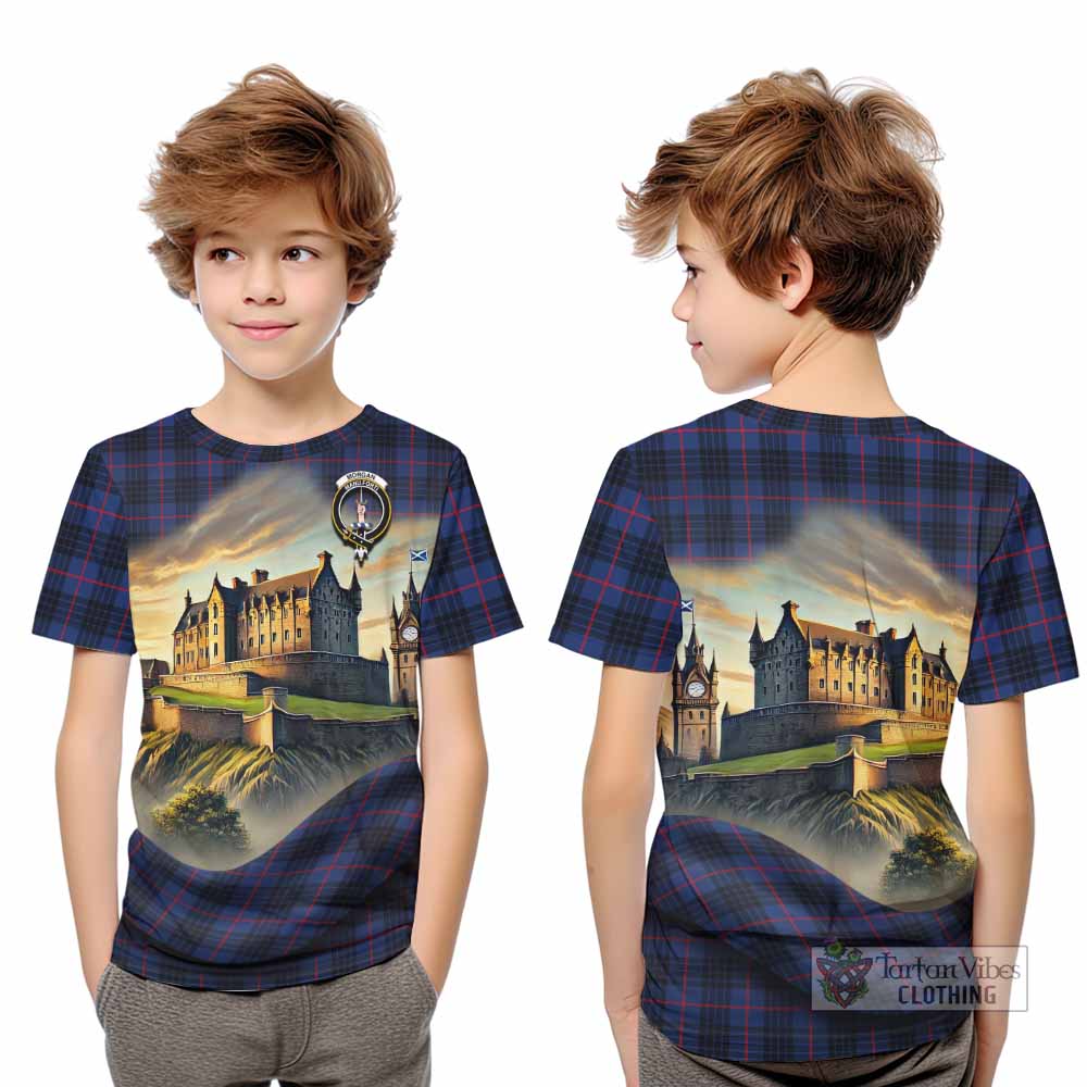 Morgan Tartan Family Crest Kid T-Shirt with Scottish Ancient Castle Style - Tartan Vibes Clothing