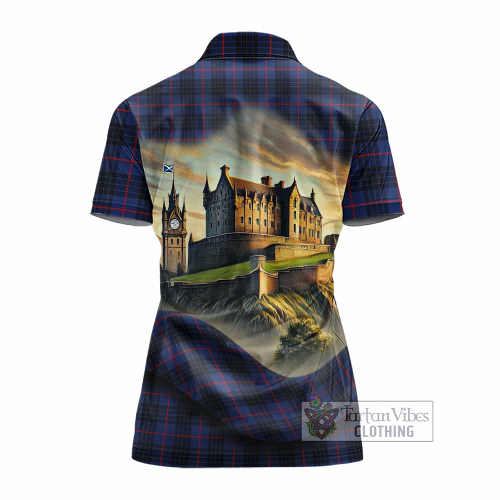 Morgan Tartan Family Crest Women's Polo Shirt with Scottish Ancient Castle Style - Tartan Vibes Clothing