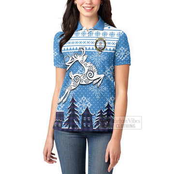 Morgan Clan Christmas Women's Polo Shirt Celtic Reindeer Style - Tartan Vibes Clothing
