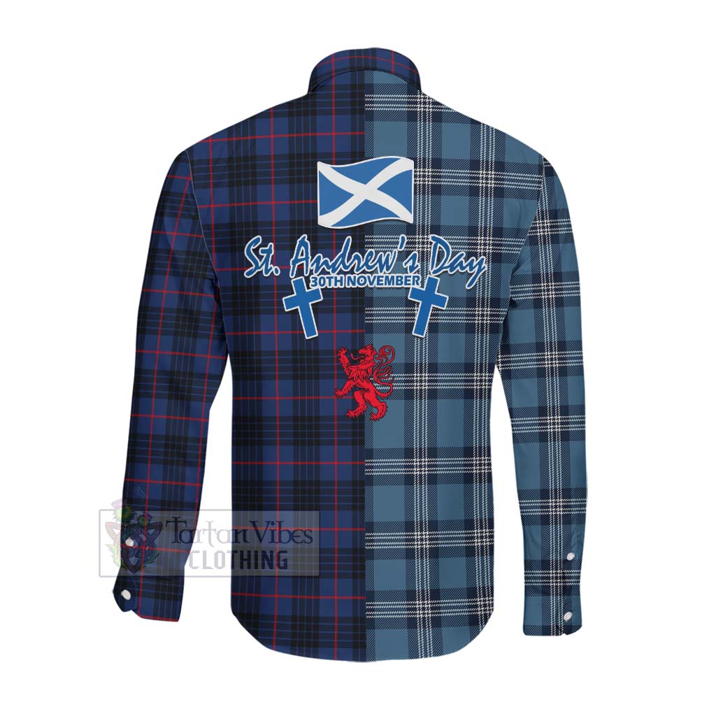 Morgan Tartan Long Sleeve Button Shirt Happy St. Andrew's Day Half Tartan Style Men's Shirt - Tartan Vibes Clothing