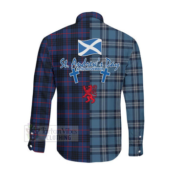 Morgan Tartan Long Sleeve Button Shirt Happy St. Andrew's Day Half Tartan Style Men's Shirt - Tartan Vibes Clothing
