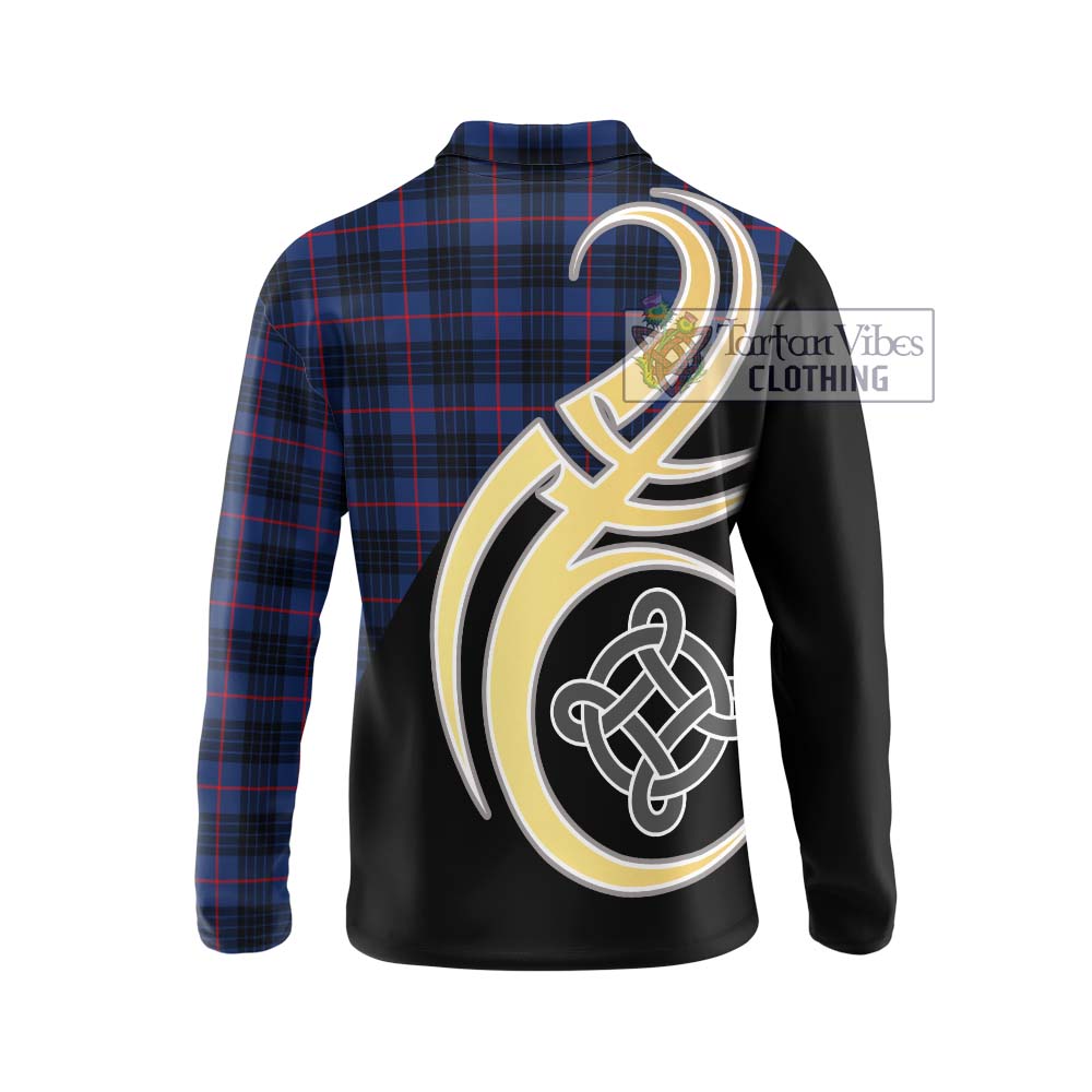 Morgan Tartan Long Sleeve Polo Shirt with Family Crest and Celtic Symbol Style - Tartan Vibes Clothing