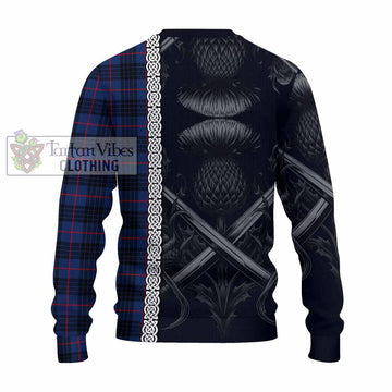 Morgan Tartan Knitted Sweater with Family Crest Cross Sword Thistle Celtic Vibes - Tartan Vibes Clothing