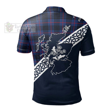 Morgan Tartan Polo Shirt Featuring Thistle and Scotland Map - Tartanvibesclothing Store