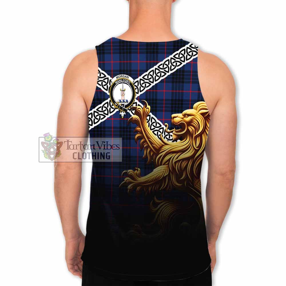Morgan Crest Tartan Men's Tank Top with Golden Lion Emblem Celtic Style - Tartan Vibes Clothing