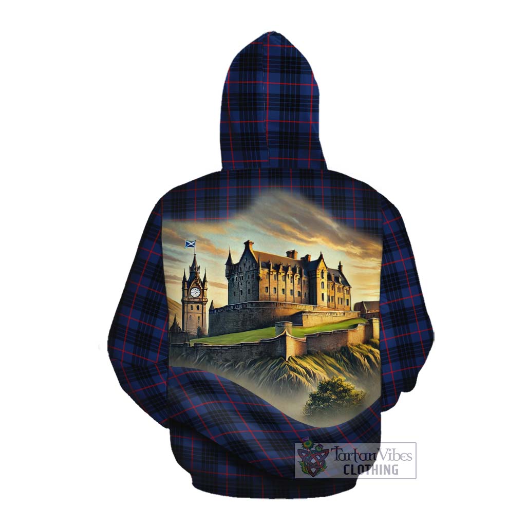 Morgan Tartan Family Crest Cotton Hoodie with Scottish Ancient Castle Style Pullover Hoodie - Tartan Vibes Clothing