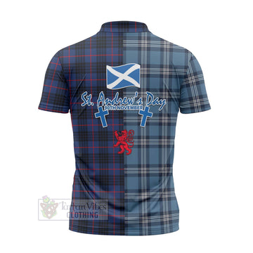 Morgan Tartan Zipper Polo Shirt Happy St. Andrew's Day Half Tartan Style - Tartan Vibes Clothing